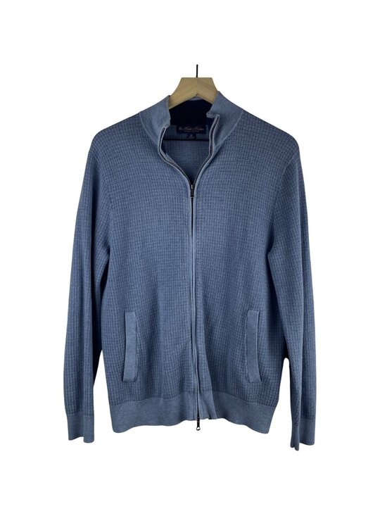 Brooks Brothers Other - Brooks Brothers Supima Cotton Blue Full-Zip Sweater Medium Waffle Knit Design